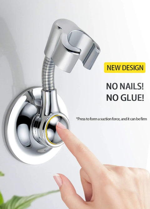 Shower Head Holder With Suction Cup, Adjustable Height, 360 Degree Rotating, Multi-Directional Bracket, Removable Wall Mount For Easy Tool-Free Setup And Temporary Use In The Shower