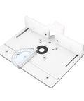 Heavy Duty Aluminum Router Lift System Kit With Precision Table Insert Plate For Woodworking Shops, flat adjustable plate with angle gauge.