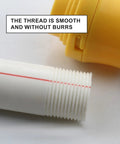 Khbyt Electric Drill PVC Pipe Threader Kit with 3 ABS dies shows smooth threaded PVC pipe for plumbing projects.