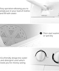 Portable Twin Tub Washing Machine 20 Lbs Compact Washer Spinner Combo showing easy operation steps and controls in white.