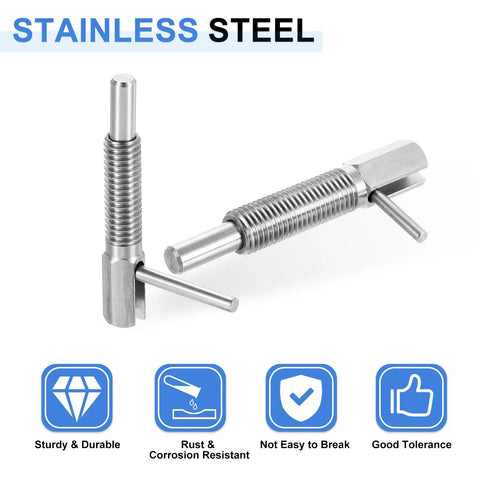 Tough As Nails 2 Piece Retractable Indexing Plunger Pin M6 Thread Spring Loaded Telescopic Locking Latch Assembly with stainless steel design.
