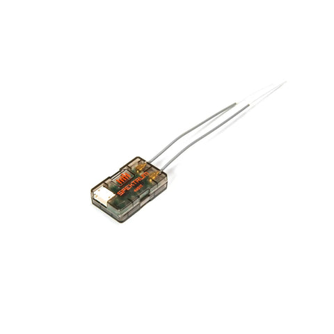 SRXL2 DSMX Remote Serial Telemetry Receiver SPM4651T small unit with dual antennas visible, ideal for heli and FPV setups.