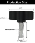 Diagram of the 4 Pack Stainless Steel Thumb Screws With Black Aluminum Knobs 1/4-20 x 3/4 Inch Tee Wing Hardware dimensions.