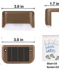 16 Pack Solar Deck Lights Outdoor Color Changing LED Waterproof Pathway Lights For Stairs, dimensions and accessories.
