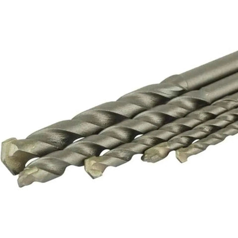 Beefy Five Piece Masonry Drill Bit Set With Razor Sharp Carbide Tips for drilling brick, concrete, and stone in varying sizes.