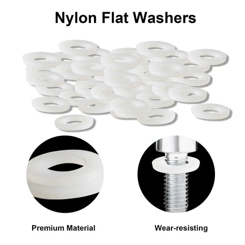 680 Pcs White Nylon Washers Set For Bolts And Screws Plastic Flat Washers Assorted In 7 Sizes M2.5-M10 close-up view