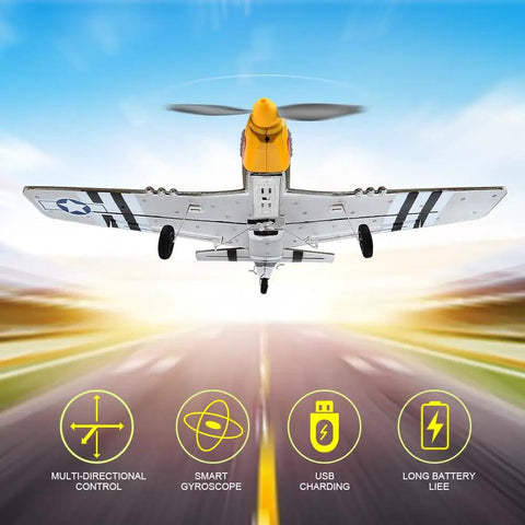 Mustang Fighter RC Plane For Adults, Beginners, And Kids, 4 Channel Remote Control Aircraft flying with gyro stabilization