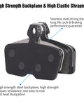 All In One 4 Piston Mountain Bike Brake Pads Set with high strength backplane and high elastic shrapnel, visible in black stainless steel.