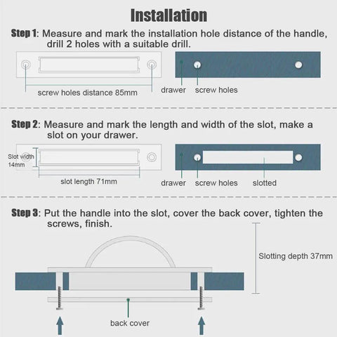 Installation guide for 2 Pack Stealthy Invisible Cabinet Drawer Handle 180 Degree Rotating Hidden Concealed Grip Pulls For Cabinets