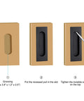 Installation guide for 4.72 Inch Matte Black Recessed Finger Flush Cabinet Pulls By Malimali, showing three installation steps.