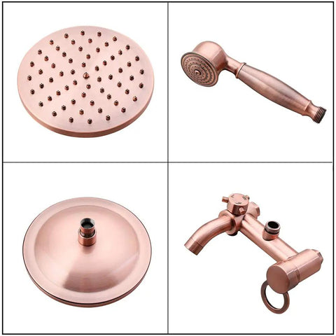 Shower System With 8 Inch Rainfall Head And 3 Function Wall Mounted Copper Shower Fixture Antique Brass Mixer Valve
