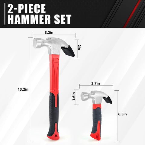 Workhorse Hammer Set With Magnetic Nail Starter And Two Claw Hammers 8oz Stubby And 16oz Fiberglass General Purpose