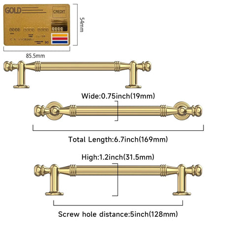 Top Shelf Champagne Bronze Cabinet Pulls With Five Inch Hole Centers Freshen Up Your Kitchen Or Bathroom Setup Includes Ten Hefty Drawer Handles Built Tough For Everyday Hustle And A Slick Coating. Showcasing dimensions and design.