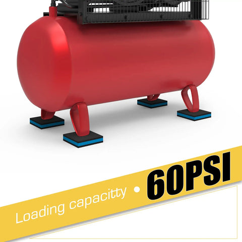 Red air compressor on 4 Pack Rubber Anti Vibration Pads for Air Conditioners and HVAC Systems 2x2x7/8 inches 60 PSI load