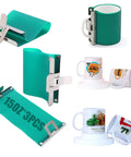 Three Pack 15OZ Sublimation Silicone Mug Wraps For Oven Printing displayed with printed mugs