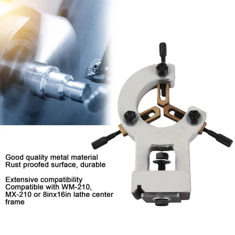 Heavy Duty Cast Iron Wood Lathe Steady Rest With Solid Brass Bushings For Wm 210 And 8X16 Mini Lathe Machine showing durability and compatibility.