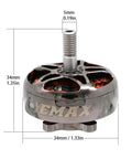 Eco II 2807 Brushless RC Motors Set For FPV Racing Drones close-up with dimensions, showing durable quadcopter spare part design.