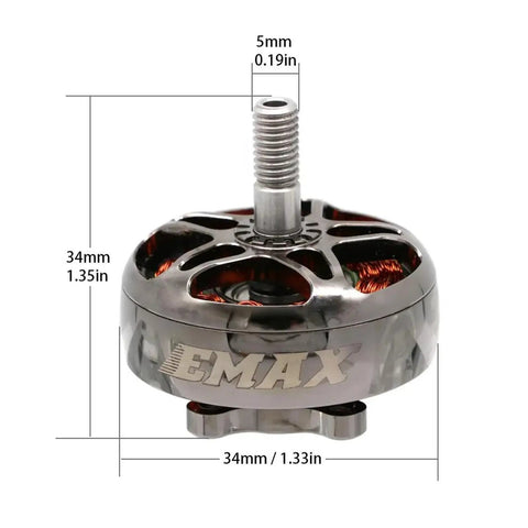 Set Of Four Boss Level Brushless Motors For Rc Fpv Racing Quads 2807 Frame 1500 Kv Multistrand High Torque Spare Parts with detailed view of an EMAX 2807 motor measuring 34mm.