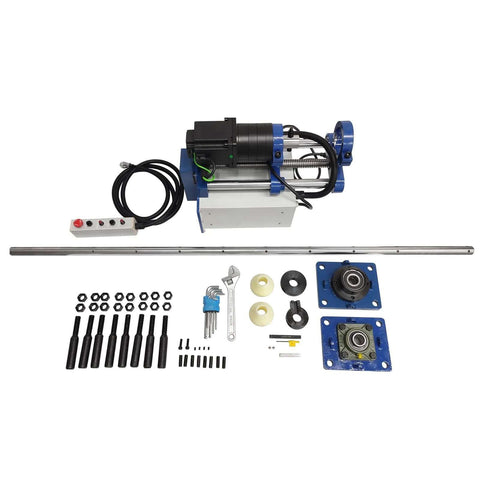 BREVELTION portable hole drilling boring machine with blue frame, black motor, 5.24 ft connecting bar and accessories
