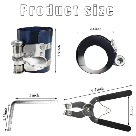 3 Inch Piston Ring Compressor Tool With Ratcheting Lock And Anti Reverse Gear Piston Ring Installer Kit components layout