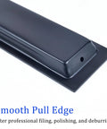 Close-up of matte black flush sliding closet door handles set of 2, recessed finger pulls for sliding barn doors, 5.91 inch length.