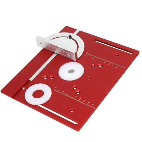 Premium Shop Ready Anodized Aluminum Router Table Insert Plate With Sliding Fence And Miter Gauge Guide positioned on a white background.