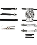 Thinking Process: 9-piece steel bearing splitter puller kit with screws, hooks, and press-fit bearing remover