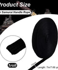 7M Black Ito Sageo Wrapping Cord 0.5 Inch Wide Silk Cotton Blend Rope For Katana Handle Tsukamaki Japanese Samurai Swords, roll