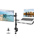 Ergonomic Monitor And Laptop Arm Mount For 13 To 32 Inch Screens Up To 22 Lbs, Adjustable Desk Mount With Laptop Tray, Clamp Base