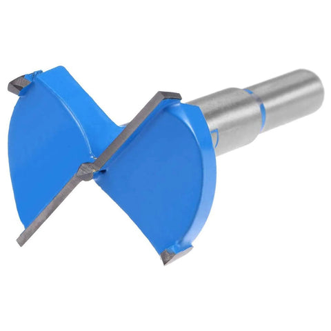 Forstner drill bit, 45mm, tungsten carbide, blue-coated woodworking bit (side view)