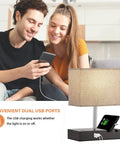 Fully Dimmable Bedside Lamp With Touch Control, USB C And USB A Charging Ports, Built In Phone Stand, Compact Desk Lamp For Nightstand