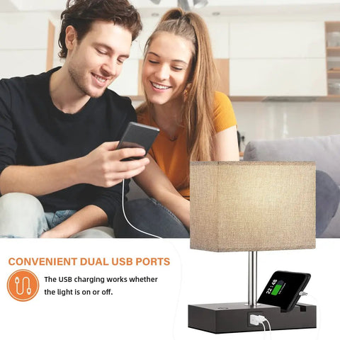 Fully Dimmable Bedside Lamp With Touch Control, USB C And USB A Charging Ports, Built In Phone Stand, Compact Desk Lamp For Nightstand