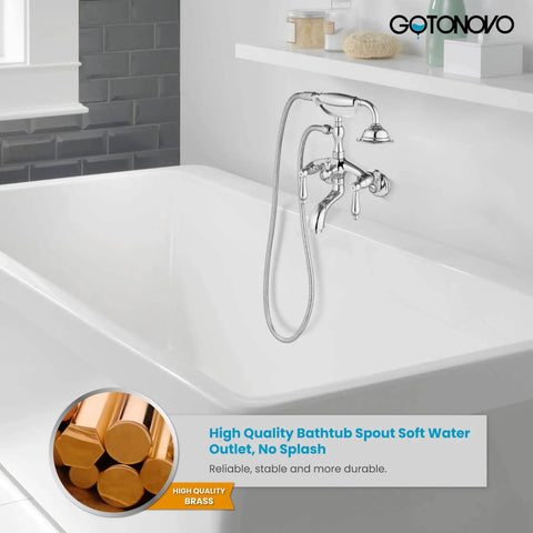 Wall Mount Clawfoot Tub Faucet With Handheld Shower Sprayer, Double Function Diverter, Hot And Cold Water Mixer in bathroom