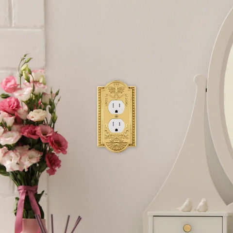 Meadows Greek Revival Light Switch Cover Plate And Wall Outlet Cover on wall, elegant decorative border, polished brass finish