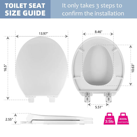 Round Toilet Seat With Slow Close Hinges Thick Durable Engineering Plastic No Wiggle Or Loosening Easy To Install 16.5 Inch White