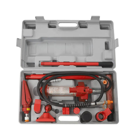 Heavy Duty 4 Ton Hydraulic Ram Auto Body Frame Repair Kit Featuring Beefy Lifting Power And Complete 15 Piece Gear Set Including Five Foot Oil Hose And Rugged Carry Case For Truck Shop Builds