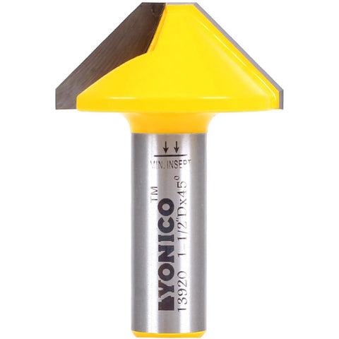 V Groove Flat Bottom Router Bit One And One Half Inch Diameter One Half Inch Shank Ninety Degree Cut Two Flute Carbide Cutter Pro Grade