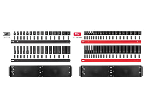 3/8 Inch Drive 12 Point Impact Socket Set With Rails, 68-Piece Includes Standard And Deep Sockets From 1/4 In To 1 In And 6-24 mm SAE And Metric