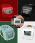Game Changer Rechargeable Digital Lcd Tally Counter Tracking Up To 9999 With Six Digits For Daily Prayers Crochet Projects And Step Counting In Green displayed in various colors.