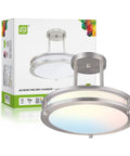 Cool Modern Steel Round Semi Flush Mount LED Ceiling Light Fixture, 12 Inch, 15W 120V, 1050 Lumen, Nickel finish with box