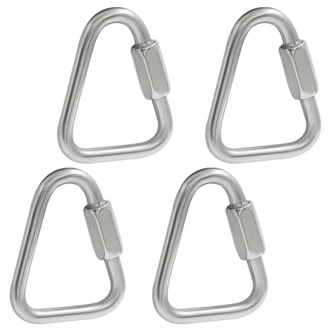 Four Pack 316 Stainless Steel Triangle Locking Quick Connectors Three Sixteenth Inch M5 Quick Links Heavy Duty Durable Chain Connectors With 716 Pounds Capacity For Secure Rigging Towing Lanyards And More