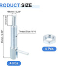 Built Tough Heavy Duty M10 Carbon Steel Plunger Pins Four Pack with size dimensions and nut detail.