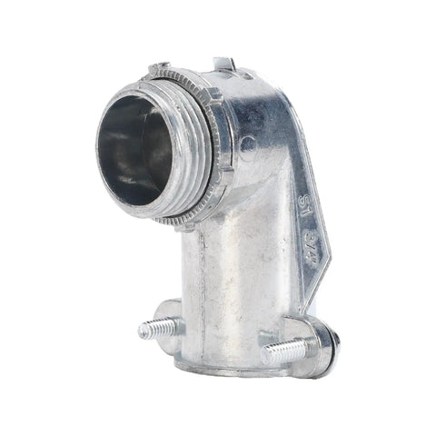 Heavy Duty Ninety Degree Squeeze Connectors For 3/4 In Flexible Metal Conduit And AC MC Cable Pack Of Ten Zinc die cast elbow with bolts.