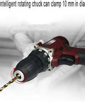 Close-up of Heavy Hitter Cordless Lithium Electric Hammer Drill With Adjustable Speed and Forward Reverse Rotation Smooth Grip.