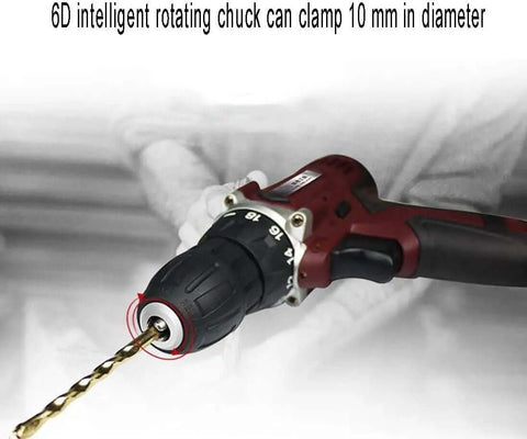 Close-up of Heavy Hitter Cordless Lithium Electric Hammer Drill With Adjustable Speed and Forward Reverse Rotation Smooth Grip.