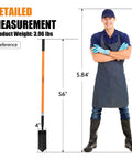 Heavy Duty Trench Shovel For Digging With A 4 Inch Steel Blade And Fiberglass Handle 56 Inch Long Digging Tool next to a person for scale.