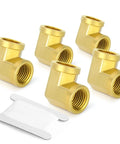 Five Piece 90 Degree Brass Pipe Elbow Fitting With Two One Quarter Inch NPT Female Ends Barstock Street Elbow for DIY plumbing and gas lines