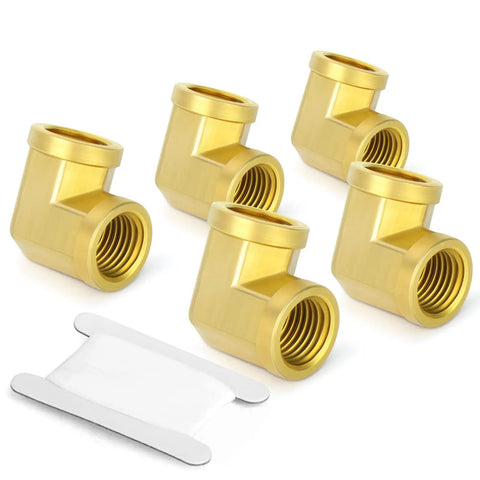Five Piece 90 Degree Brass Pipe Elbow Fitting With Two One Quarter Inch NPT Female Ends Barstock Street Elbow for DIY plumbing and gas lines