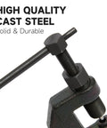 Close-up of cast steel Chain Breaker Splitter Tool For Roller Chains, DIY Friendly Chain Cutter and Detacher for durability
