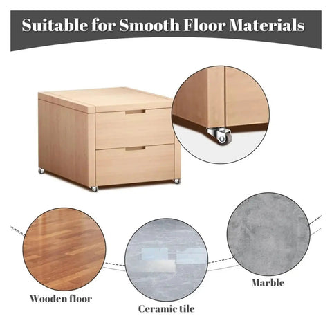 Wooden drawer on Tiny 0.5 Inch Swivel Plate Casters With Low Profile Frame For Tight Spaces, suitable for smooth floors